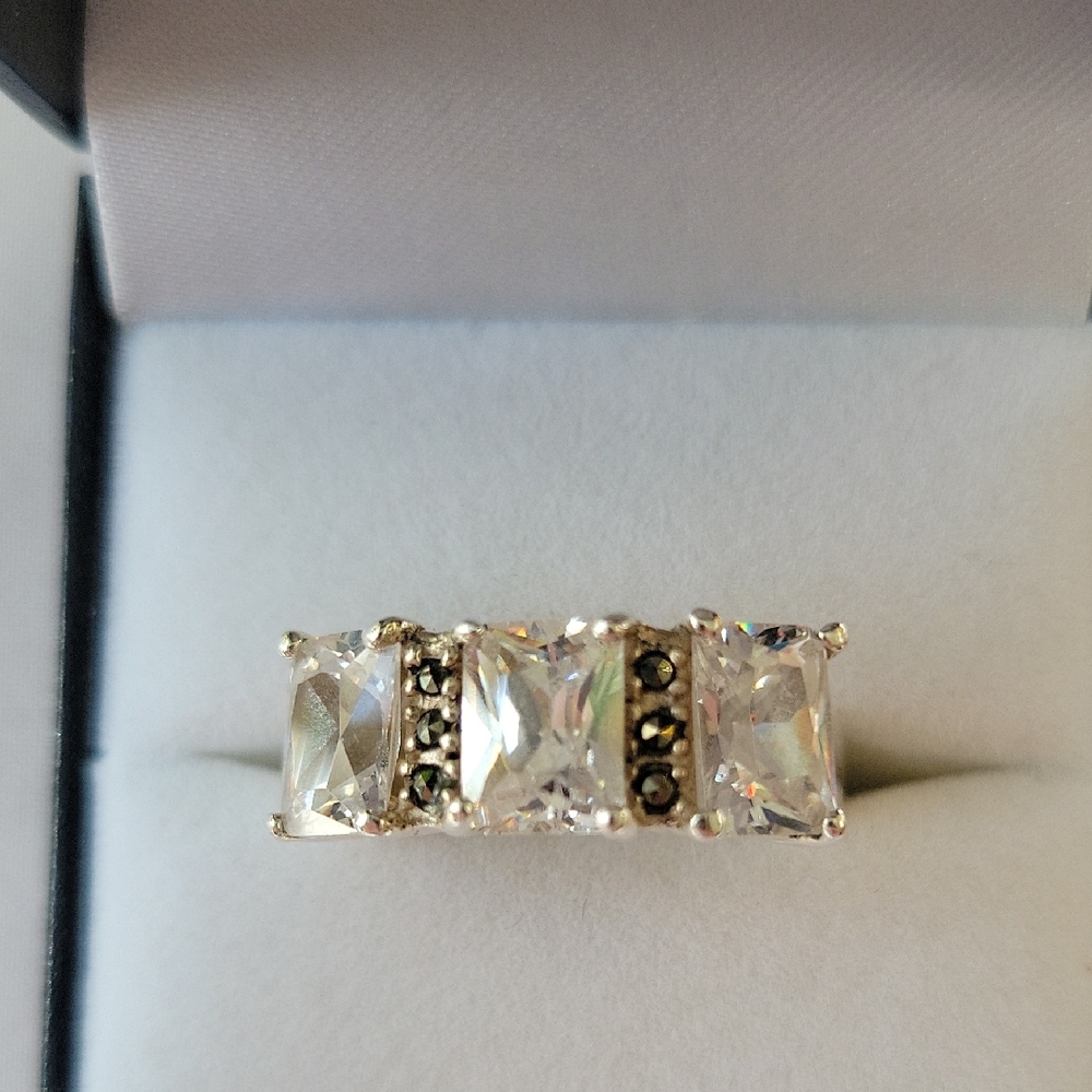 Sterling Silver Sparkling Cocktail Ring with Clear Stones - Picture 2 of 4